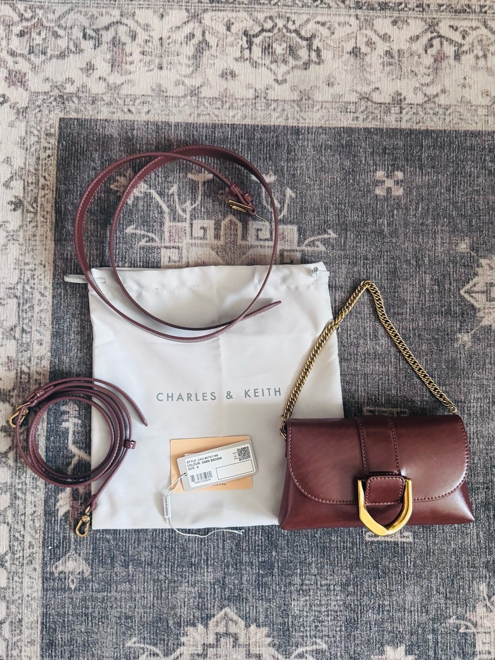 Charles & Keith Gabine Crossbody - Brown/Gold - Size Small
